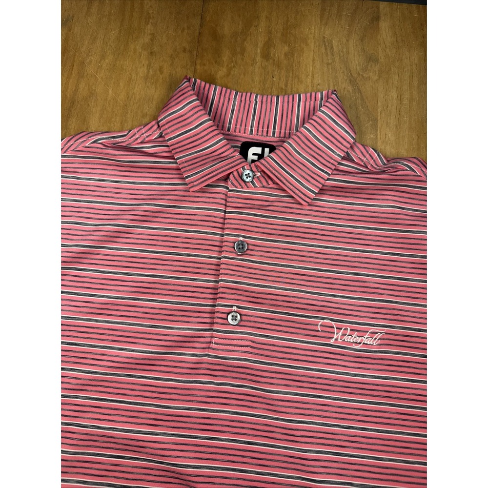 FootJoy Short Sleeve Golf Polo Shirt Mens L Pink Stripe Lightweight Casual